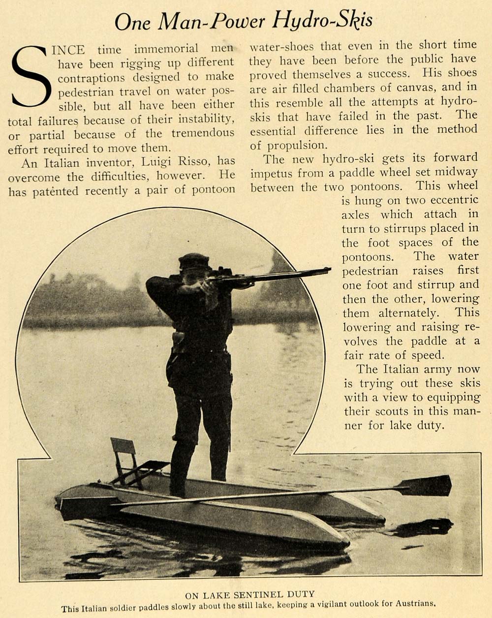 1916 Print Italy Luigi Risso Army Hydro Float Skis WWI ORIGINAL HISTORIC ILW2
