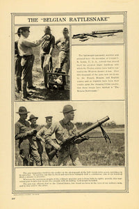 1916 Print Belgian Rattlesnake Machine Gun Soldiers WWI ORIGINAL HISTORIC ILW2