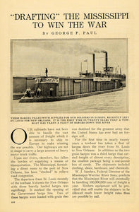 1918 Print Mississippi Barge Ships Soldier Supplies WWI ORIGINAL HISTORIC ILW2