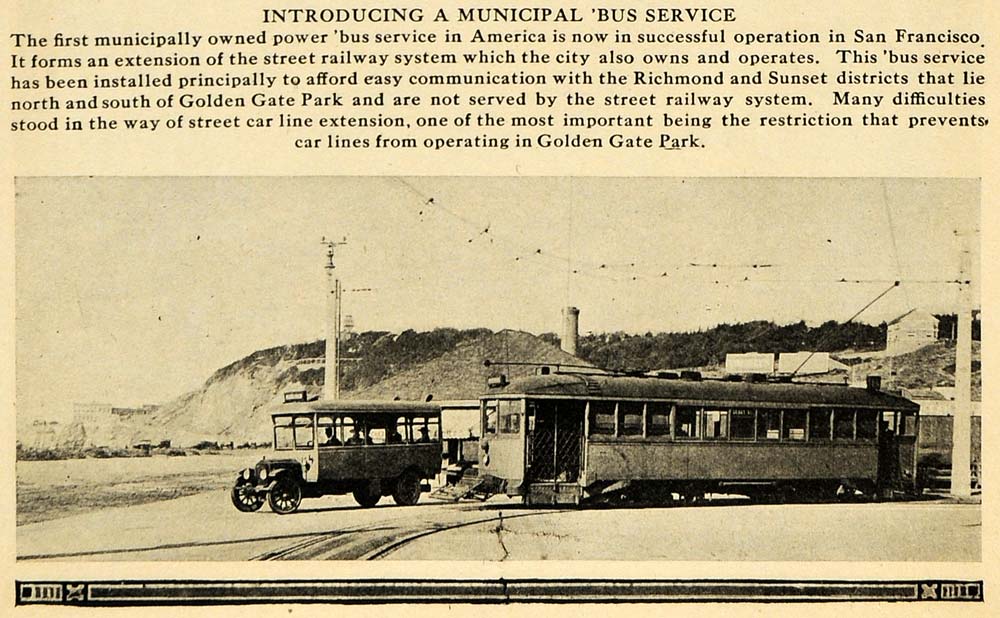 1918 Print Municipal Bus Travel Service San Francisco - ORIGINAL HISTORIC ILW2