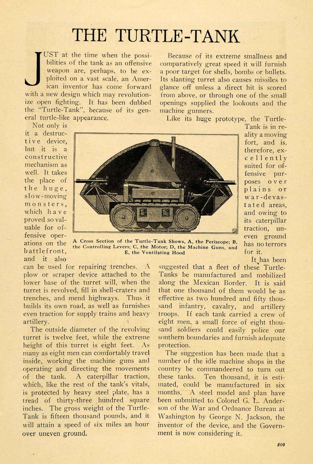 1918 Article Turtle Tank Artillery Machine Gun Warfare - ORIGINAL ILW2