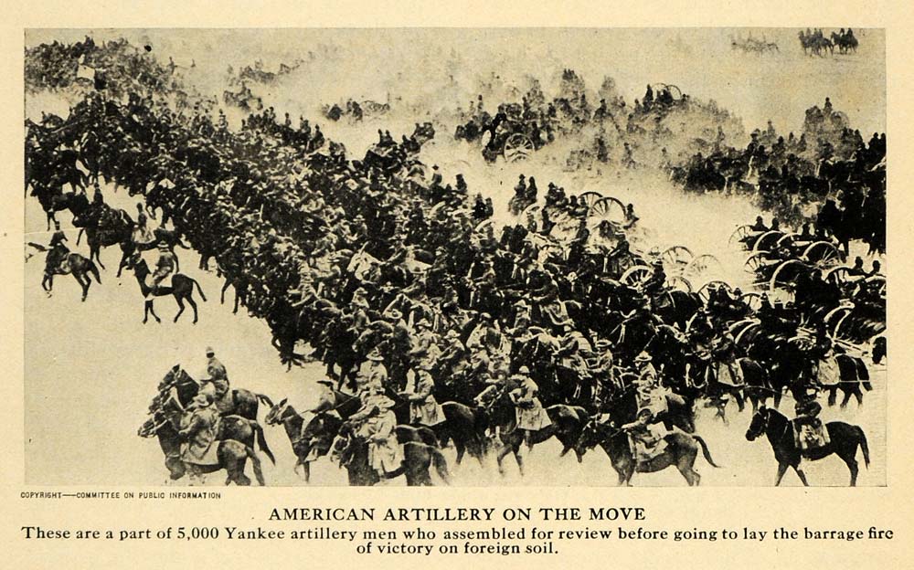 1918 Print American Yankee Men Soldier Barrage Wartime ORIGINAL HISTORIC ILW2