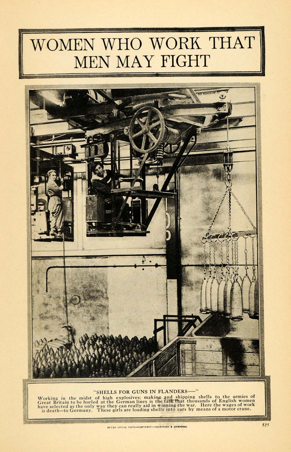 1918 Print Gun Shells Flanders Women Work Explosive War ORIGINAL HISTORIC ILW2