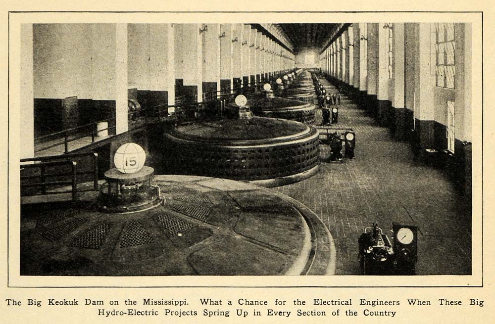 1923 Print Keokuk Dam Mississippi Engineer River Water ORIGINAL HISTORIC ILW2