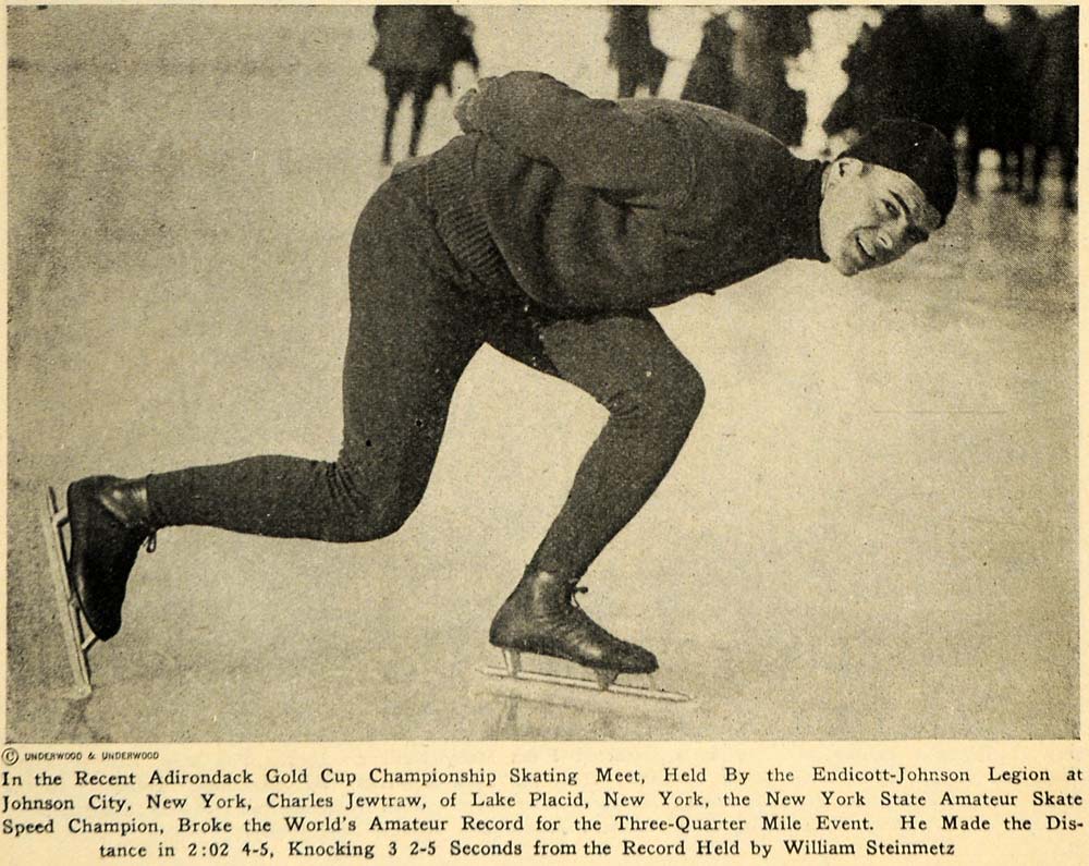 1923 Print Adirondack Charles Jewtraw Ice Skating Gold ORIGINAL HISTORIC ILW2