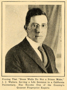 1923 Print J. J Walters Prison Penitentiary Fingerprint ORIGINAL HISTORIC ILW2