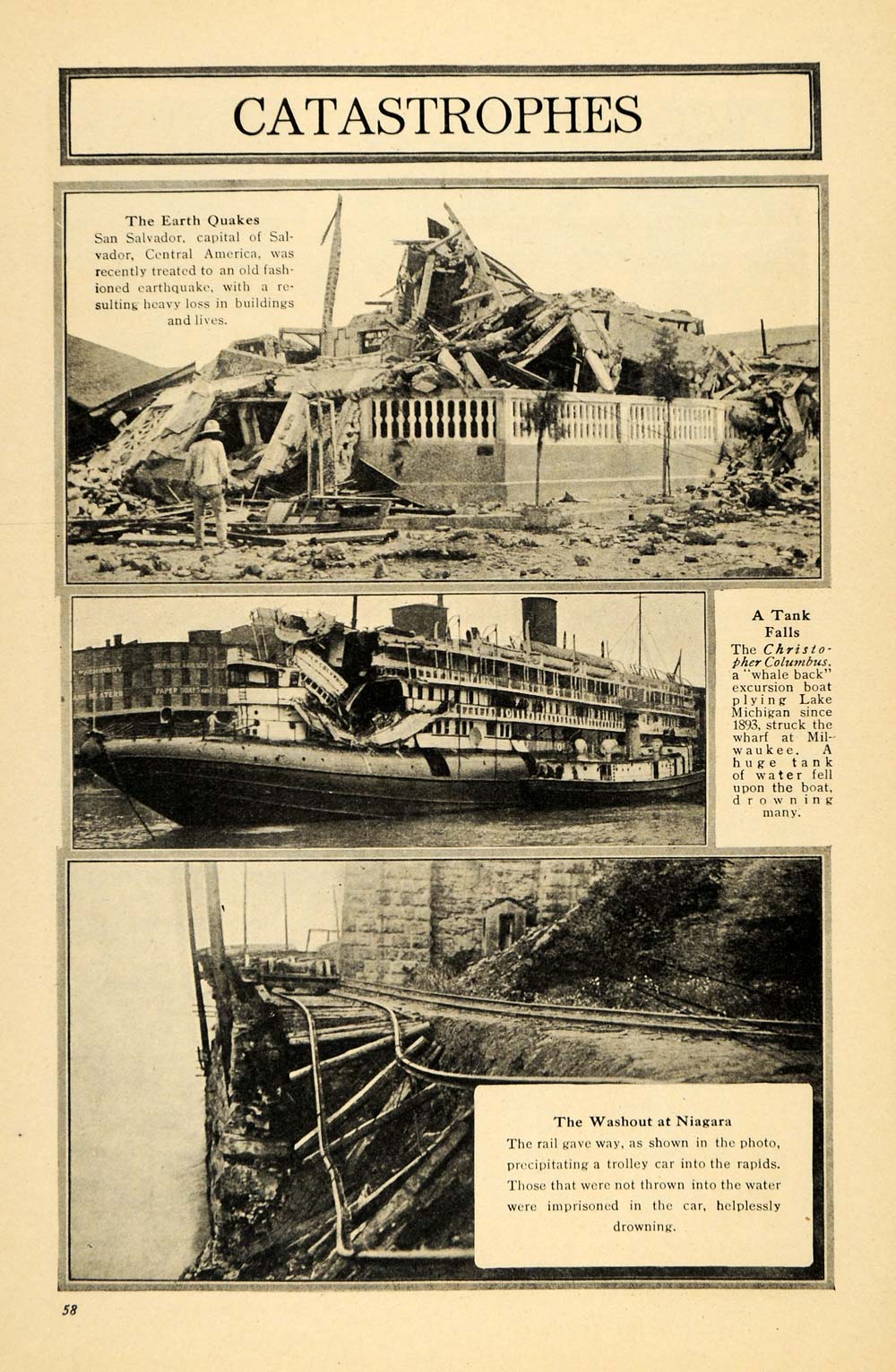 1917 Print Earthquake El Salvador Niagara Ship Victims ORIGINAL HISTORIC ILW2