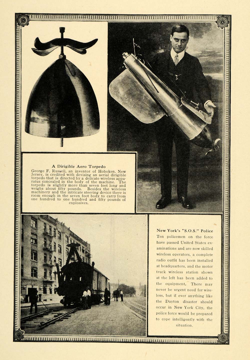 1917 Print Russell Wireless Torpedo Police Station WWI ORIGINAL HISTORIC ILW2