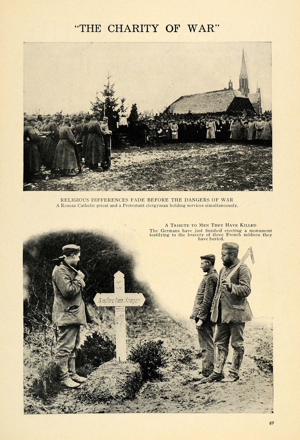 1915 Print German Soldier Bury Frenchmen Church Service ORIGINAL HISTORIC ILW2