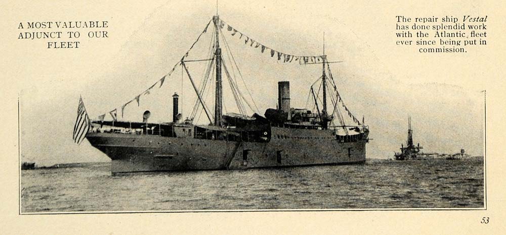 1915 Print American Navy Repair Ship Vestal Ocean WWI - ORIGINAL HISTORIC ILW2