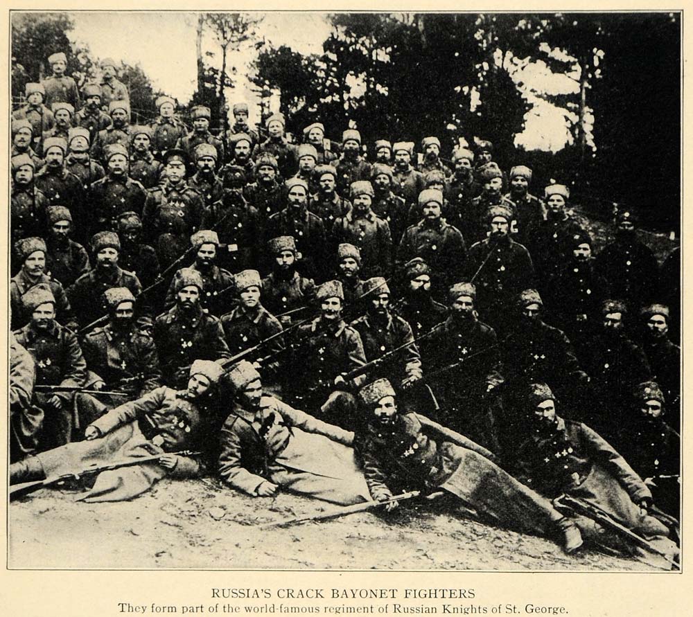 1915 Print Russian Bayonet Troops Knight St. George WWI ORIGINAL HISTORIC ILW2