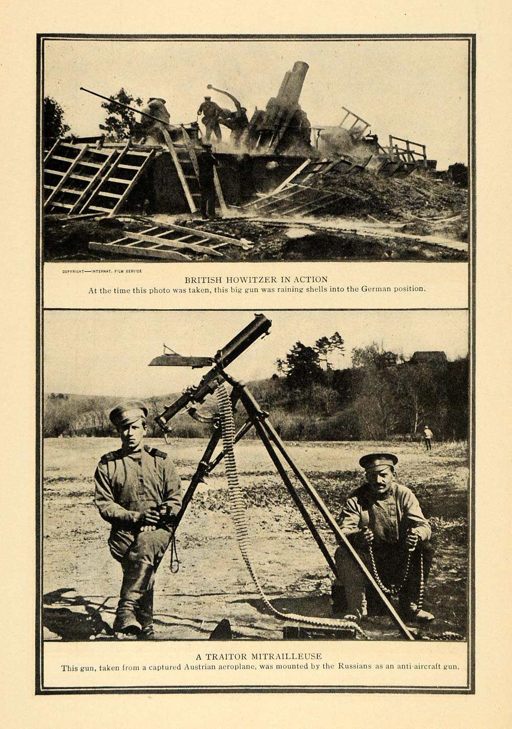 1916 Print British Howitzer Gun Austria Mitrailleuse - ORIGINAL HISTORIC ILW2