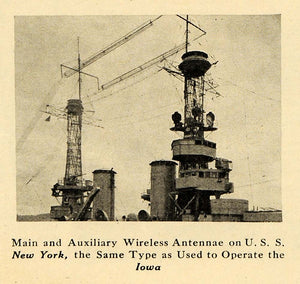 1921 Print Wireless Antenna USS New York Iowa Ship Boat ORIGINAL HISTORIC ILW2