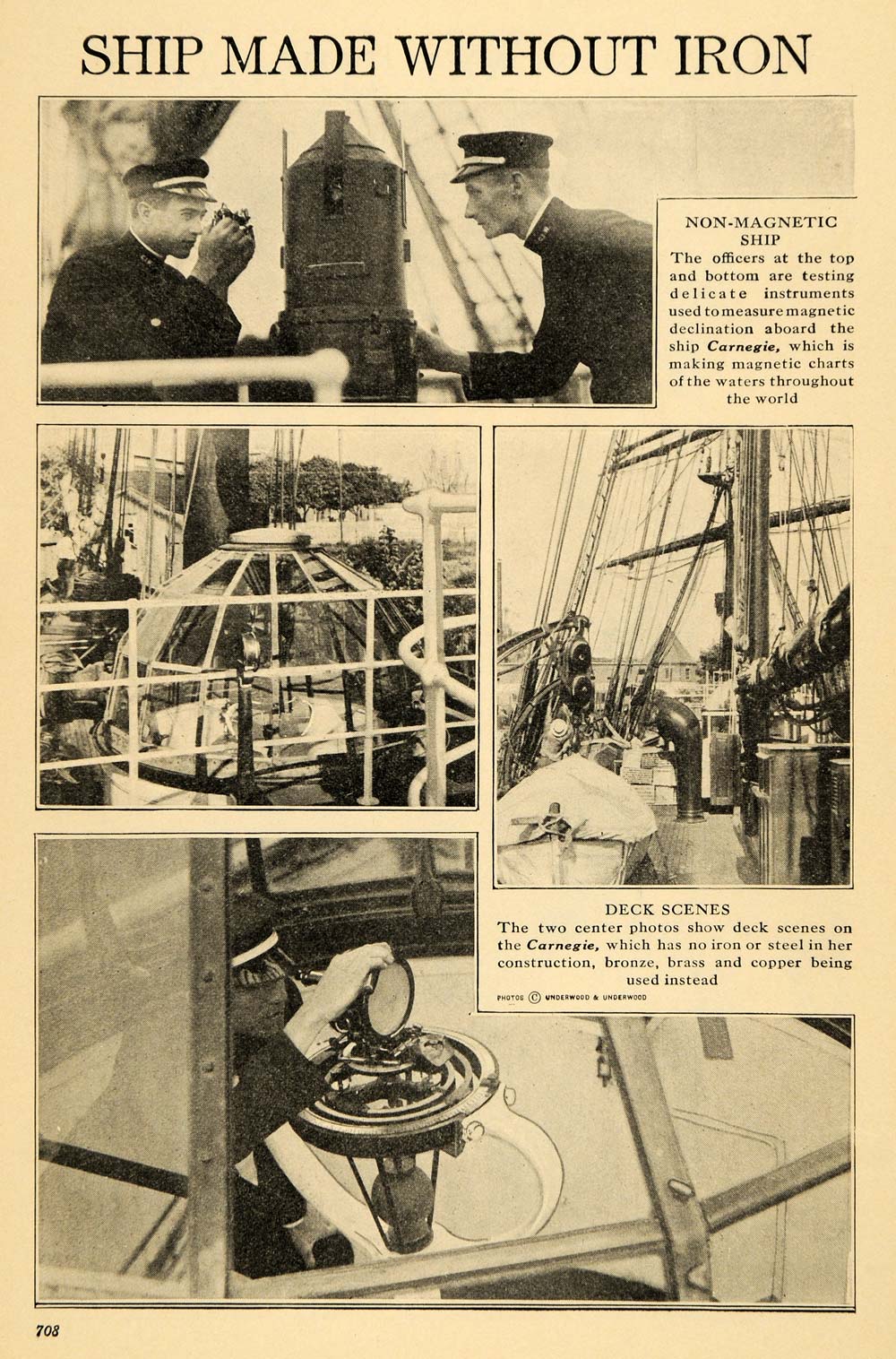 1920 Print Ship Deck Officer Carnegie Ocean Liner Boat ORIGINAL HISTORIC ILW2