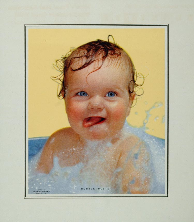 1953 Baby Blue Eyes Bubble Bath Splashing Print SWEET! - ORIGINAL IMAGES