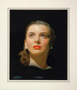 1953 Glamorous Woman Pearl Earrings Red Lipstick Print - ORIGINAL IMAGES