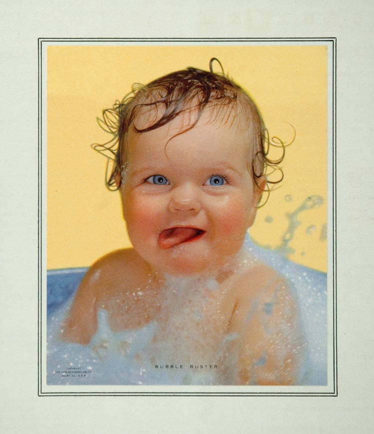 1953 Infant Baby Blue Eyes Bubble Bath Bathtub Print - ORIGINAL IMAGES