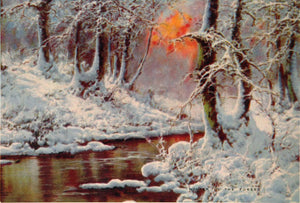 1953 Winter Forest Stream Snow Sunset Original Print - ORIGINAL IMAGES