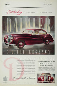 1951 Ad Vintage Red Daimler Regency 3 Litre Automobile - ORIGINAL ADVERTISING