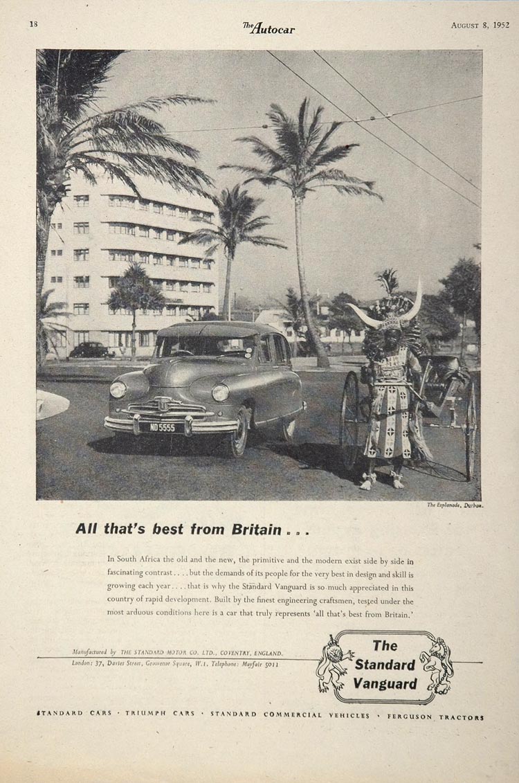 1952 Ad Vintage Standard Vanguard British Car Durban - ORIGINAL ADVERTISING