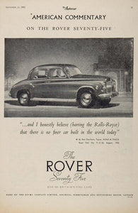 1952 Ad Vintage Rover Seventy Five Car Bob Dearborn - ORIGINAL ADVERTISING