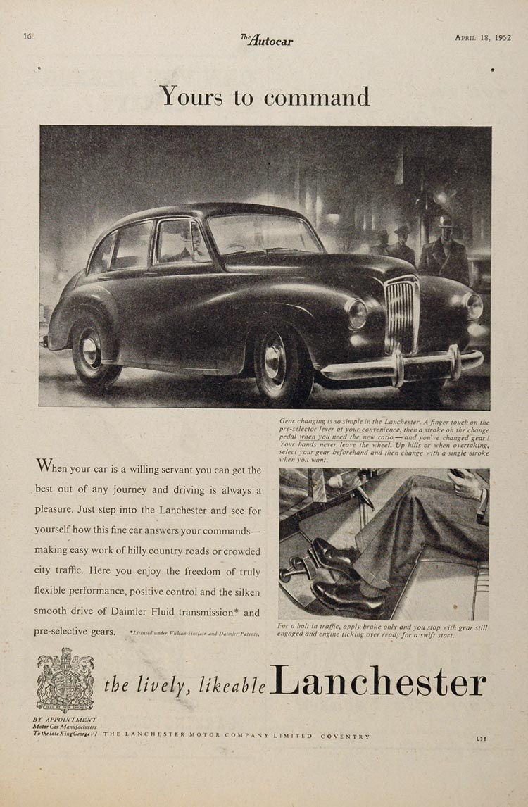 1952 Ad Vintage Lanchester Sedan Car Automobile British - ORIGINAL ADVERTISING