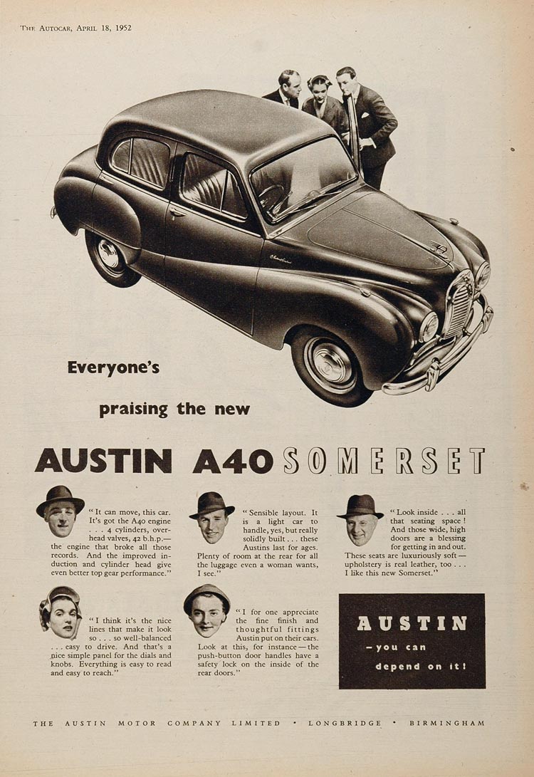 1952 Ad Vintage Austin A40 Somerset Sedan British Car - ORIGINAL ADVERTISING