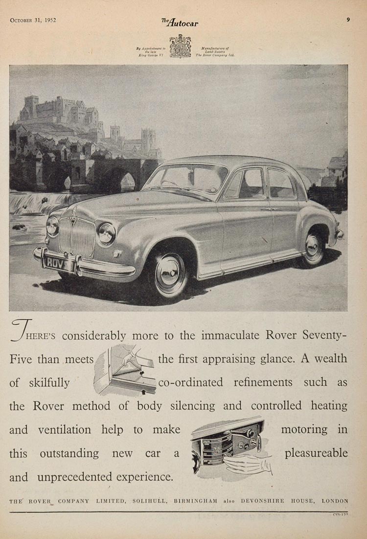 1952 Ad Vintage Rover Seventy Five 75 British Car Auto - ORIGINAL ADVERTISING