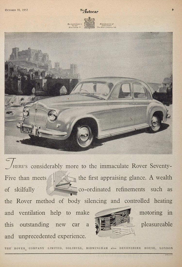 1952 Ad Vintage Rover Seventy Five 75 British Car Auto - ORIGINAL ADVE ...