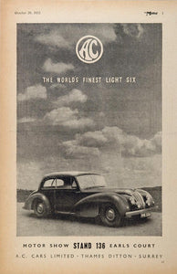 1952 Ad Vintage AC Light Six Sedan British Automobile - ORIGINAL ADVERTISING