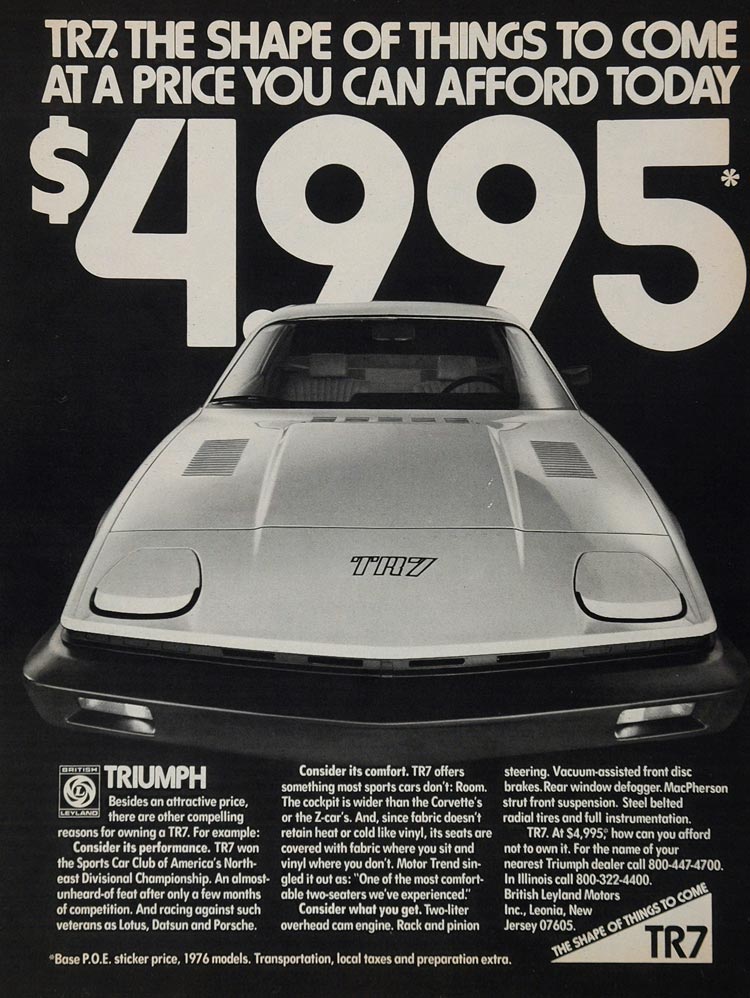 1977 Ad Vintage Triumph TR7 British Sports Car Price - ORIGINAL