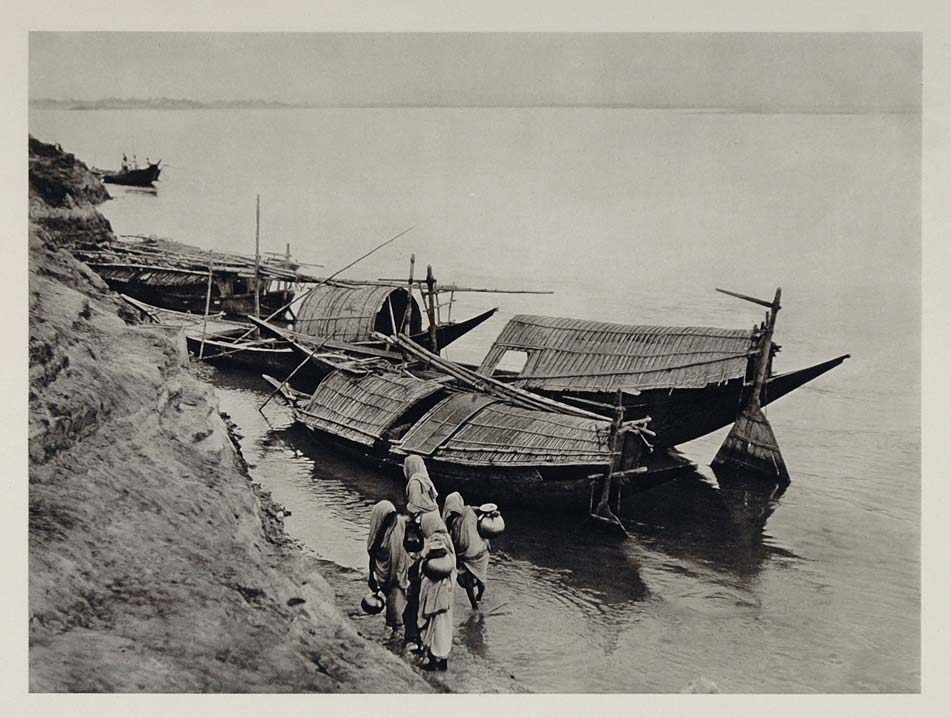 1928 Women Boats Brahmaputra River India Photogravure - ORIGINAL IN1