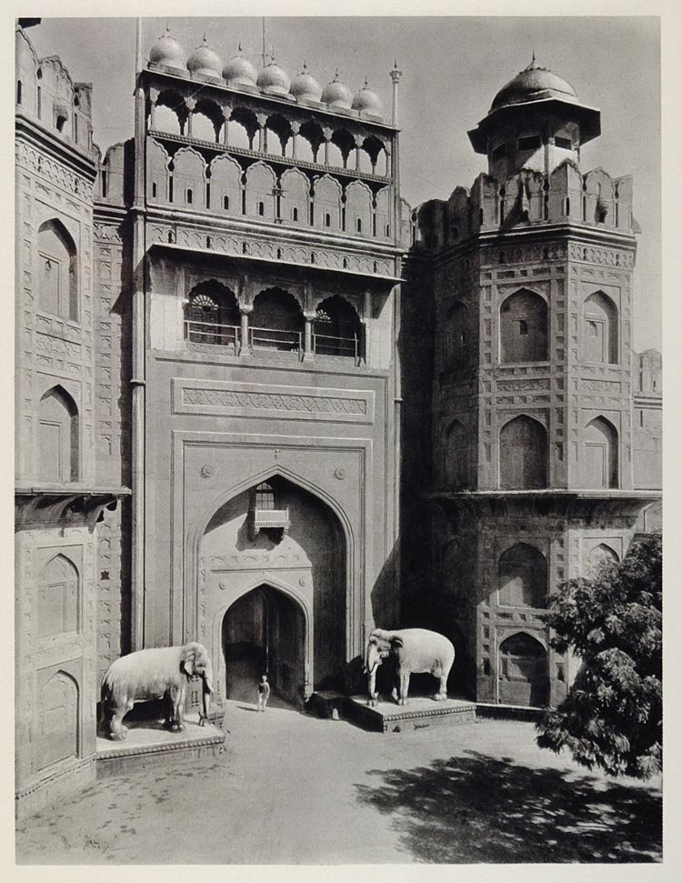 1928 Stone Elephant Entrance Delhi Gate Red Fort India - ORIGINAL IN1