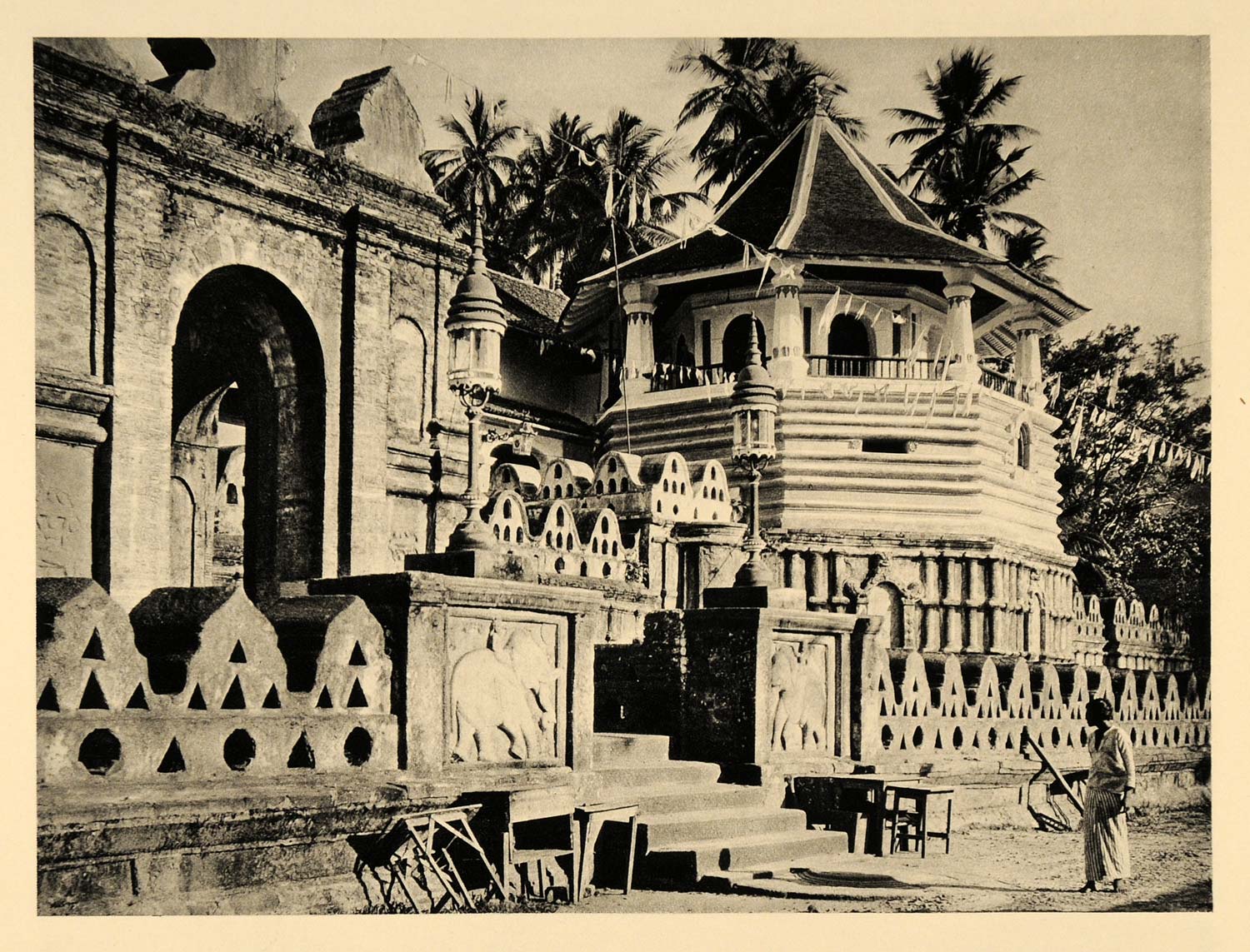1929 Photogravure Buddhist Temple Kandy Sri Lanka Ceylon Sacred Tooth Relic