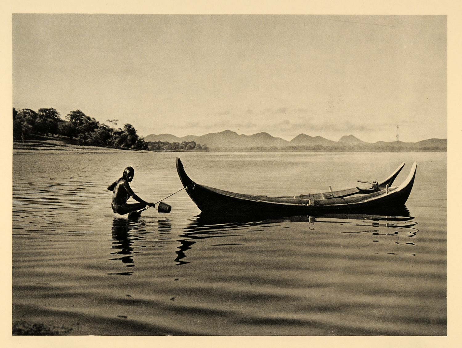 1929 Photogravure Sri Lanka Weir Dam Polonnaruwa Ceylon Fishing Boat Fisherman