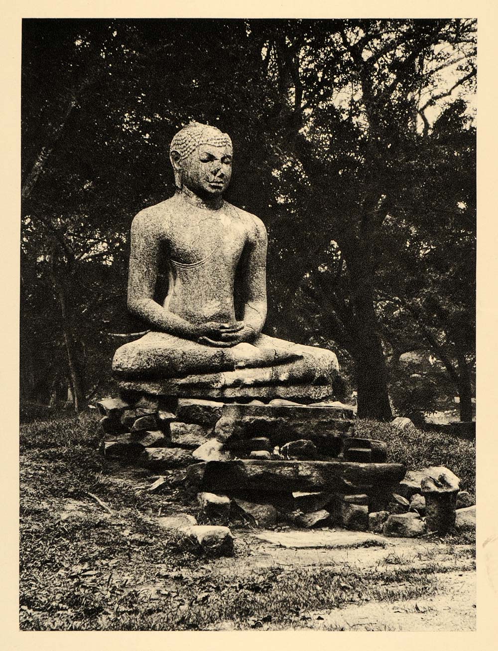 1929 Photogravure Sitting Buddha Statue Anuradhapura Ruins Sri Lanka Ceylon