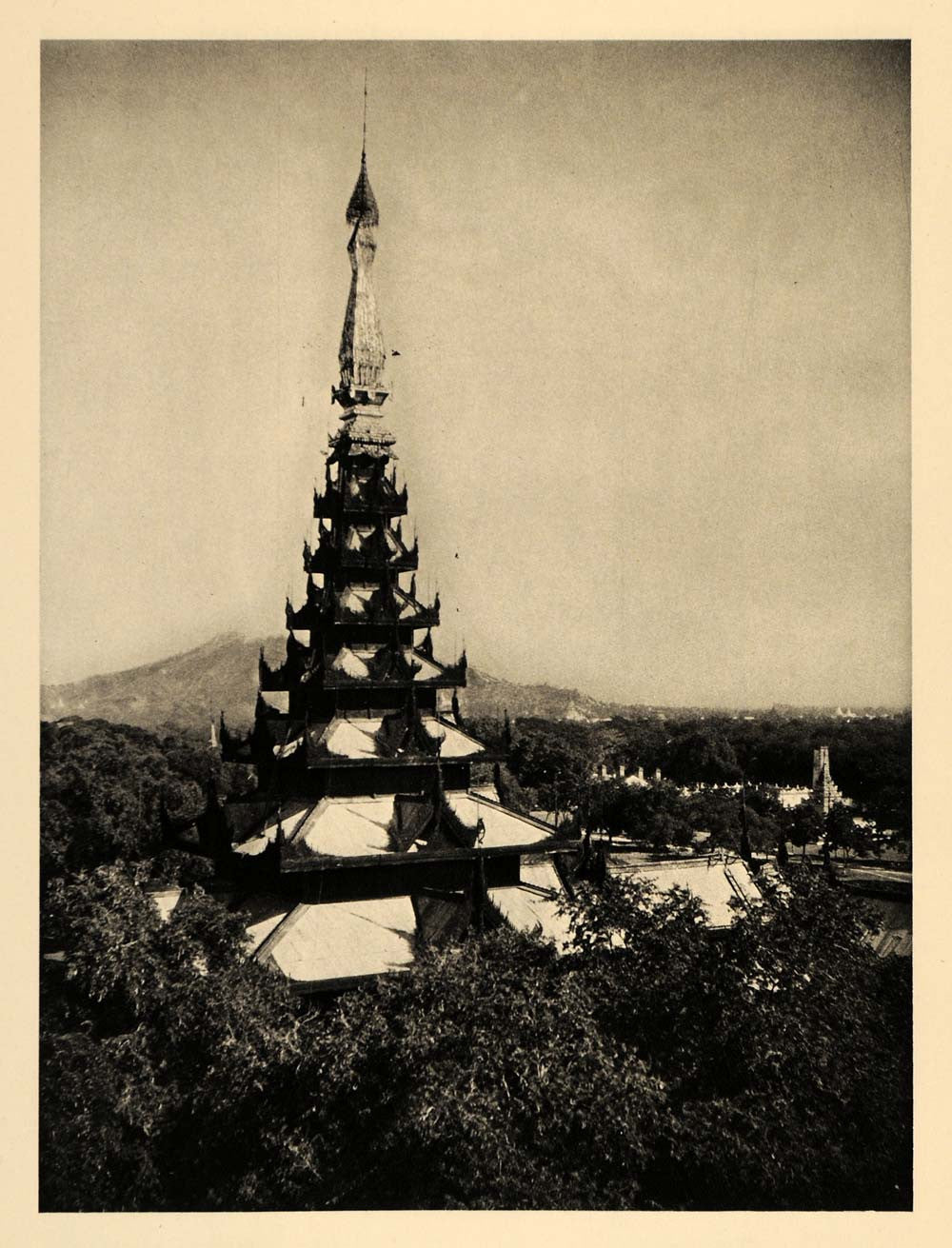 1929 Photogravure Tower Royal Palace Mya Nan San Kyaw Mandalay Burma Myanmar - Period Paper

