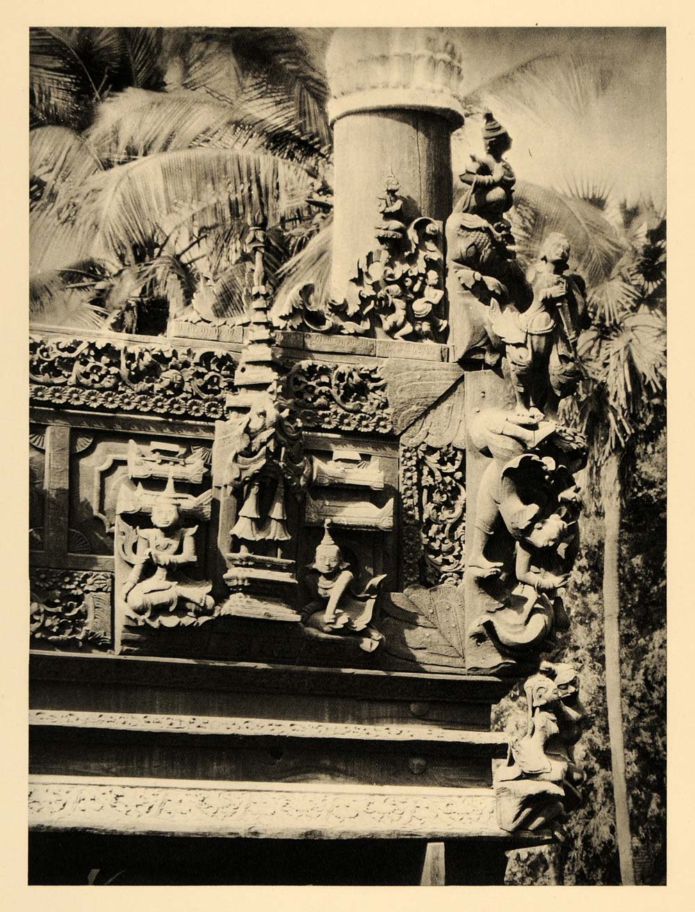 1929 Photogravure Wood Carving Monywa Monastery Burma Myanmar Sculpture Art