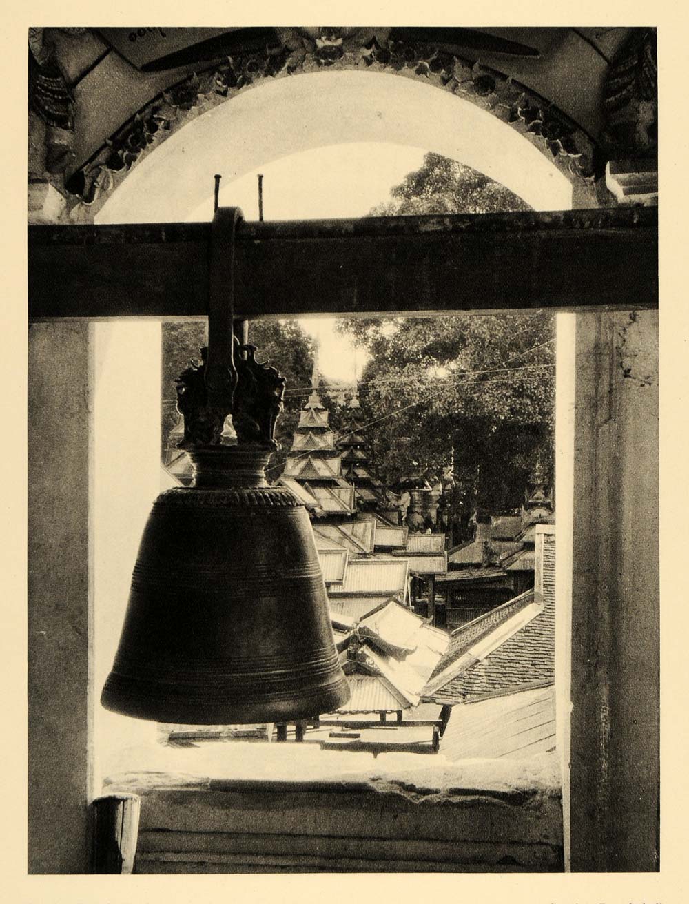 1929 Photogravure Pagoda Bell Sagaing Burma Myanmar Buddhism Martin Hurlimann