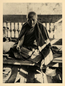 1929 Photogravure Buddhist Monk Pungi Portrait Myanmar Burma Buddhism Robe Beads
