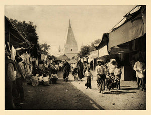1929 Photogravure Bazaar Street City Market Bagan Burma Myanmar Mahabodhi Temple