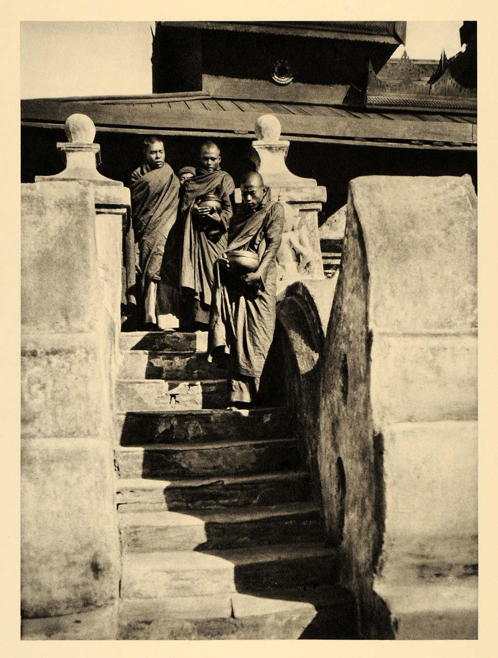 1929 Photogravure Buddhist Monks Begging Bowls Monastery Burma Myanmar Buddhism