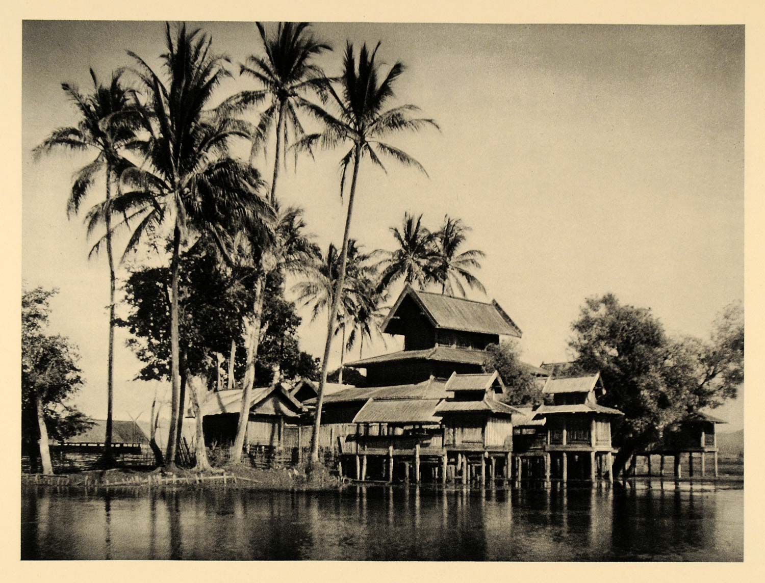 1929 Photogravure Buddhist Monastery Bailu River Burma Myanmar Buddhism Religion