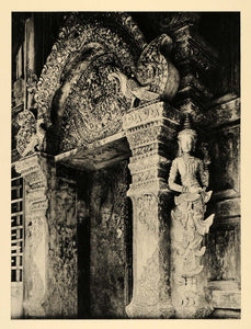 1929 Photogravure Stone Carving Buddhist Temple Statue Chiang Mai Thailand Siam