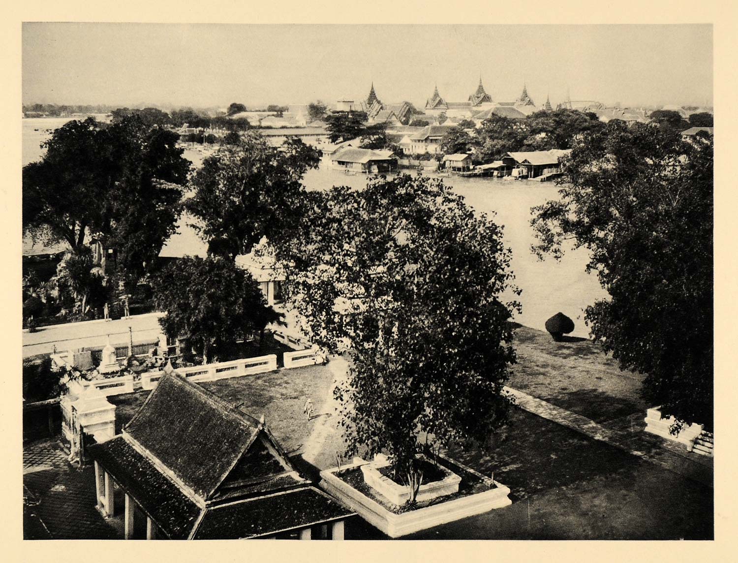 1929 Photogravure Bangkok Cityscape Chao Phraya River Grand Palace Thailand Siam