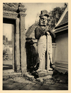 1929 Photogravure Wat Pho Watchman Statue Buddhist Temple Bangkok Thailand Siam