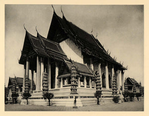 1929 Photogravure Wat Suthat Thepphaararam Buddhist Temple Bangkok Thailand Siam