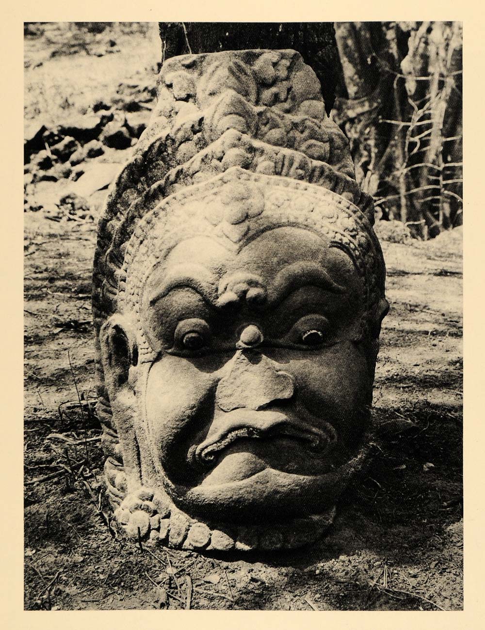 1929 Photogravure Cambodia Banteay Chhmar Demon Sculpture Archeaology Kampuchea