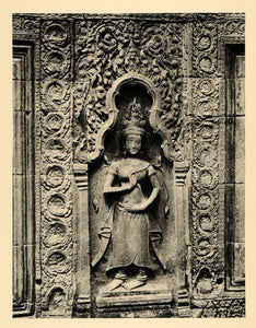 1929 Photogravure Angkor Cambodia Ta Phrom Devata Statue Sculpture Hinduism