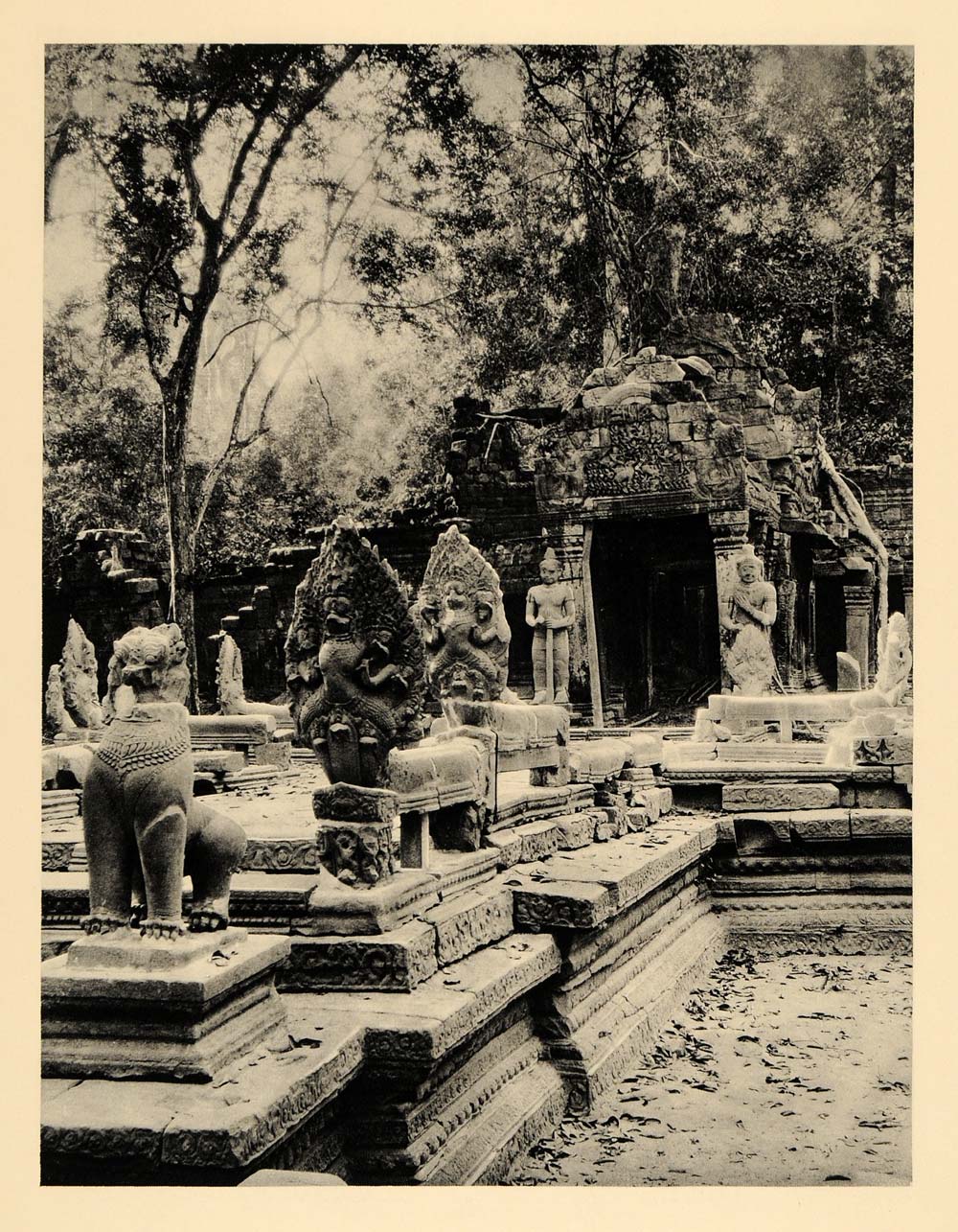 1929 Photogravure Angkor Cambodia Preah Kahn Temple Ruins Sculpture Archaeology